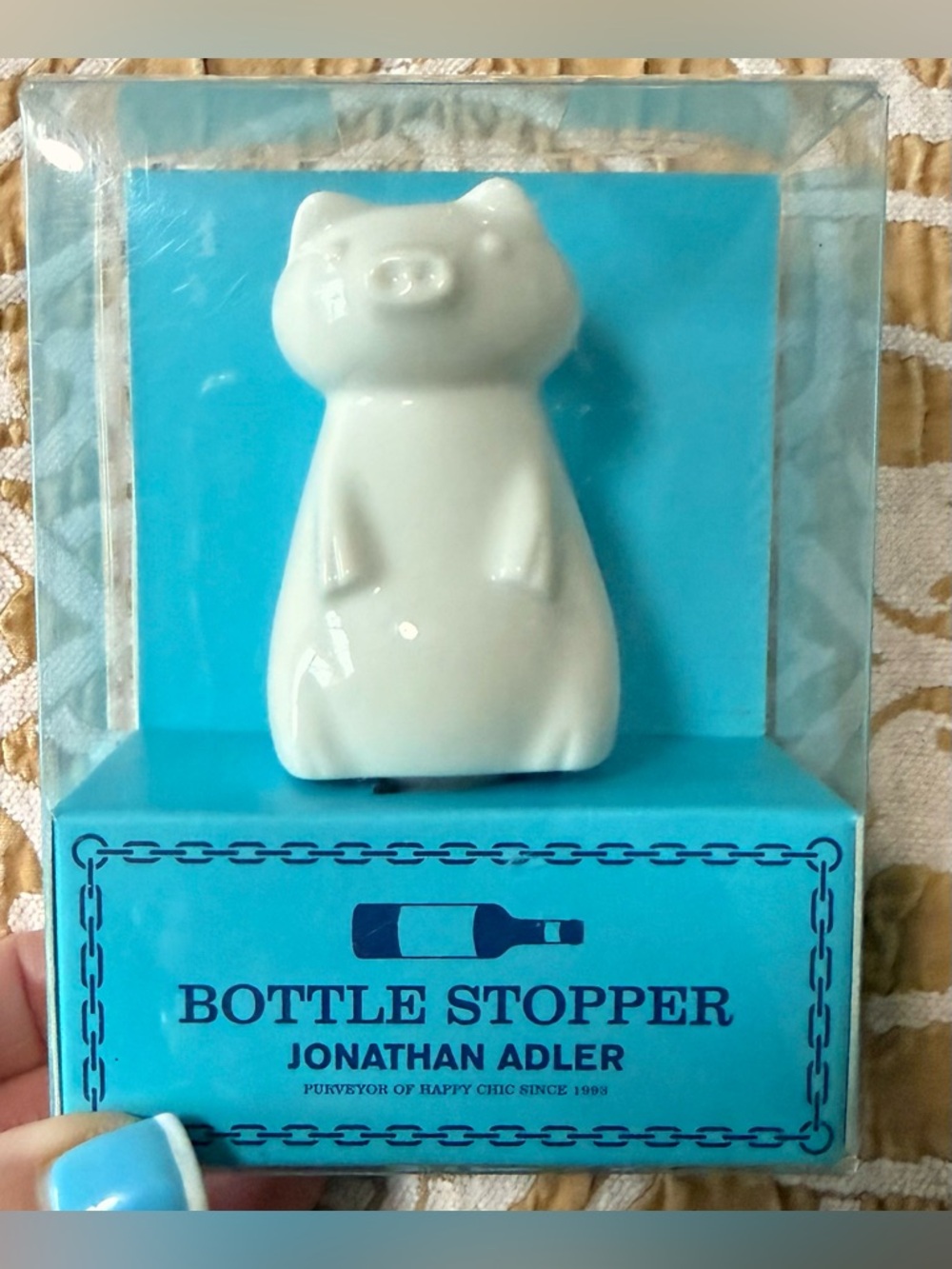 Jonathan Adler White Ceramic Pig Bottle Stopper